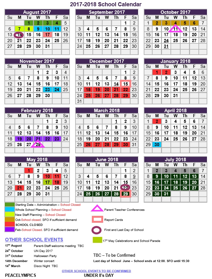 Calendar For 17 18 Now Available Asker International School